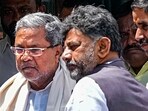 Siddaramaiah and DK Shivakumar at the residence of party leader KC Venugopal for a meeting, in New Delhi. Siddaramaiah and DK Shivakumar at the residence of party leader KC Venugopal for a meeting, in New Delhi.