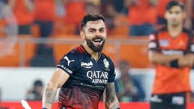 Royal Challengers Bangalore's Virat Kohli celebrates his century during the match against Sunrisers Hyderabad in IPL 2023. (IPL Twitter) Royal Challengers Bangalore's Virat Kohli celebrates his century during the match against Sunrisers Hyderabad in IPL 2023. (IPL Twitter)