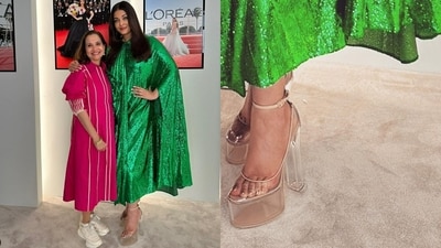 Aishwarya Rai wore a green Valentino outfit on her first day at Cannes. Aishwarya Rai wore a green Valentino outfit on her first day at Cannes.