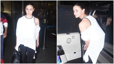 Alia Bhatt rocks no makeup and monochrome outfit at airport. (HT Photo/Varinder Chawla) Alia Bhatt rocks no makeup and monochrome outfit at airport. (HT Photo/Varinder Chawla)