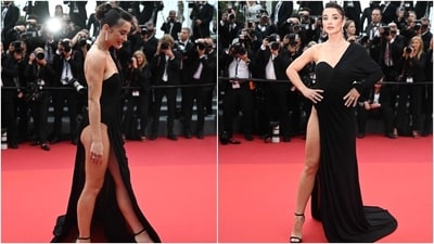 Amy Jackson made a strong case for risqué gowns on the Cannes red carpet as she attended the premiere of the film Monster at the 76th international film festival. She wore a black one-shoulder ensemble featuring a plunge sweetheart neckline, a full-leg-baring slit, a floor-sweeping train, a gathered design, and a figure-sculpting silhouette.&nbsp; (AFP, Reuters)