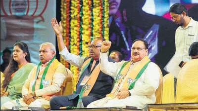 BJP national president JP Nadda (R) during an event in Pune. (Rahul Raut/HT PHOTO) BJP national president JP Nadda (R) during an event in Pune. (Rahul Raut/HT PHOTO)