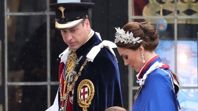 Prince and Princess of Wales, Prince William and Kate Middleton, Prince Louis and Princess Charlotte leave after the coronation ceremony of Britain's King Charles and Queen Camilla at Westminster Abbey. (Reuters)