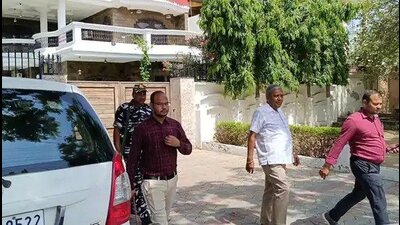 I-T officials outside Deep Malhotra’s residence in Faridkot. (HT Photo) I-T officials outside Deep Malhotra’s residence in Faridkot. (HT Photo)