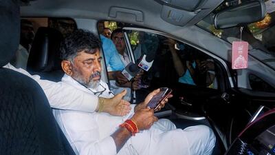 Karnataka Congress chief DK Shivakumar in New Delhi on Wednesday. (PTI) Karnataka Congress chief DK Shivakumar in New Delhi on Wednesday. (PTI)