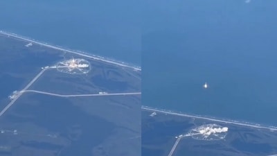 Rocket launch captured from plane by a passenger. (Instagram/@plane.focus) Rocket launch captured from plane by a passenger. (Instagram/@plane.focus)