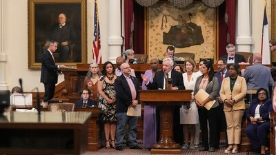 Rep. John Bryant, D-Dallas, expresses opposition to Senate Bill 14 before it's put to a vote in the Texas House of Representatives Friday, May 12, 2023, in Austin, Texas. SB14 would ban gender-affirming medical care for transgender children. (Mikala Compton/Austin American-Statesman via AP) (AP) Rep. John Bryant, D-Dallas, expresses opposition to Senate Bill 14 before it's put to a vote in the Texas House of Representatives Friday, May 12, 2023, in Austin, Texas. SB14 would ban gender-affirming medical care for transgender children. (Mikala Compton/Austin American-Statesman via AP) (AP)