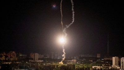 Russia-Ukraine War: Explosion of a missile is seen in the sky over the Kyiv during a Russian missile strike, amid Russia's attack on Ukraine, in Kyiv. (Reuters)