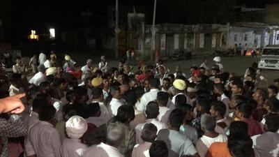 Villagers demanding action against the man who allegedly beheaded another villagers in Jalore district Villagers demanding action against the man who allegedly beheaded another villagers in Jalore district