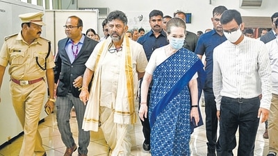 Congress leader Sonia Gandhi and DK Shivakumar. (File) Congress leader Sonia Gandhi and DK Shivakumar. (File)