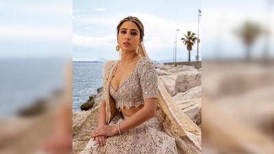 Sara Ali Khan's outfit features intricate shadow work embroidery, adorning each unique panel. (Instagram/@saraalikhan95) Sara Ali Khan's outfit features intricate shadow work embroidery, adorning each unique panel. (Instagram/@saraalikhan95)