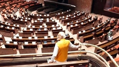 PM Modi in the Parliament building. (PMO)