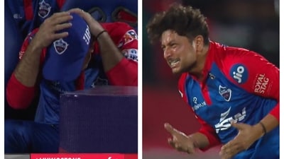 Ricky Ponting and Kuldeep Yadav react after DC's fielding Ricky Ponting and Kuldeep Yadav react after DC's fielding