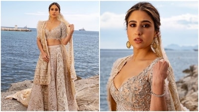 Sara Ali Khan is in Cannes for the annual film festival. On day one, Sara made her debut in an Abu Jani Sandeep Khosla lehenga. Sara Ali Khan is in Cannes for the annual film festival. On day one, Sara made her debut in an Abu Jani Sandeep Khosla lehenga.
