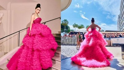 Urvashi Rautela wore a voluminous pink gown for her first appearance at Cannes Film Festival 2023. She is promoting her upcoming Parveen Babi biopic. Urvashi Rautela wore a voluminous pink gown for her first appearance at Cannes Film Festival 2023. She is promoting her upcoming Parveen Babi biopic. 