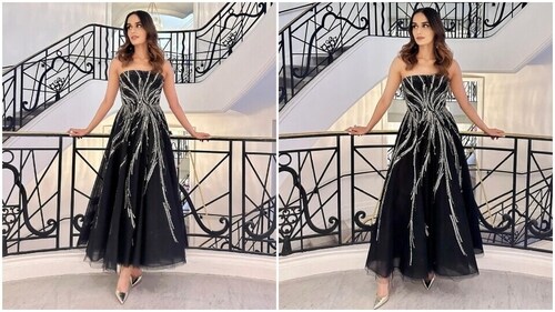 Manushi Chhillar looks stunning in a black gown at Cannes Film Festival. (Instagram) Manushi Chhillar looks stunning in a black gown at Cannes Film Festival. (Instagram)