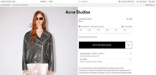 Jimin's black leather biker jacket from Acne Studios (Photo by acnestudios.com)