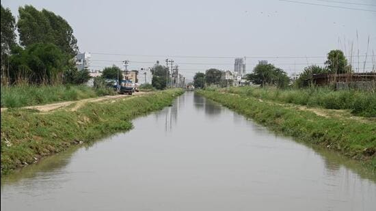 There is no fencing around Dhankot canal on Gurugram-Farukhnagar road near Dhankot village, in Gurugram,. (Parveen Kumar/HT)