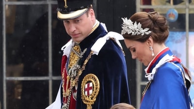 Prince and Princess of Wales, Prince William and Kate Middleton, Prince Louis and Princess Charlotte leave after the coronation ceremony of Britain's King Charles and Queen Camilla at Westminster Abbey. (Reuters)