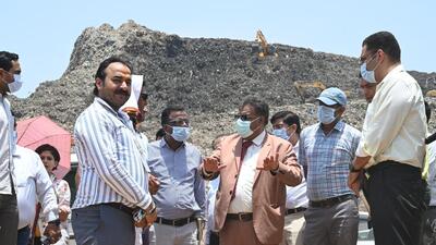 Gurugram, India-May 19, 2023: Deep Bhatia, Haryana Human Rights Commission Chairman visit at Bandhwari waste treatment plant and talks with officers about the leachate problem at Gurugram-Faridabad road, in Gurugram, India, on Friday, 19 May 2023. (Photo by Parveen Kumar/Hindustan Times)(Pic to go with Leena Dhankar's story)