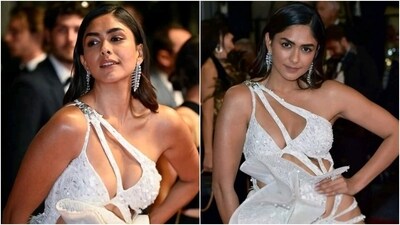 Mrunal Thakur debuts on 2023 Cannes Film Festival red carpet in a risqué gown. (Twitter) Mrunal Thakur debuts on 2023 Cannes Film Festival red carpet in a risqué gown. (Twitter)