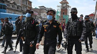NSG commandos during a patrol at Lal Chowk in Srinagar. (Waseem Andrabi /HT)