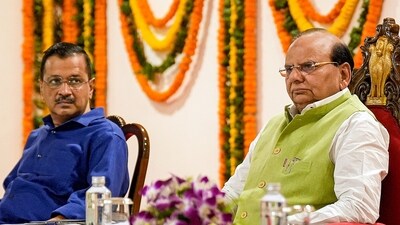 Delhi LG VK Saxena and Chief Minister Arvind Kejriwal attend a function in New Delhi. (File) (PTI) Delhi LG VK Saxena and Chief Minister Arvind Kejriwal attend a function in New Delhi. (File) (PTI)