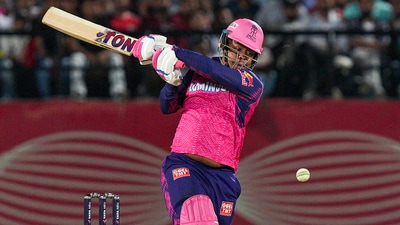 IPL 2023: Shimron Hetmyer plays a shot for RR. (PTI) IPL 2023: Shimron Hetmyer plays a shot for RR. (PTI)