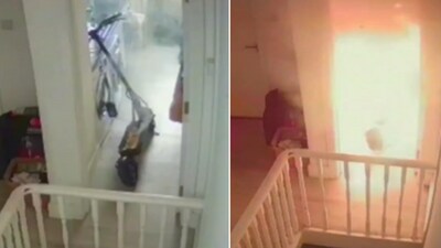 The image shows an e-scooter that bursts into flames in a London house. (Twitter/@LondonFire)
