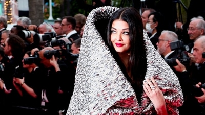 Aishwarya Rai wore a Sophie Couture gown with shimmering embellishments; her look grabbed attention and invited memes. (REUTERS) 