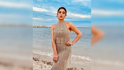 For the Vanity Fair and the Red Sea International Film Festival after-party in Cannes, Sara Ali Khan opted for the evening glam look in a shimmery tassel gown. (Instagram/@saraalikhan95) For the Vanity Fair and the Red Sea International Film Festival after-party in Cannes, Sara Ali Khan opted for the evening glam look in a shimmery tassel gown. (Instagram/@saraalikhan95)
