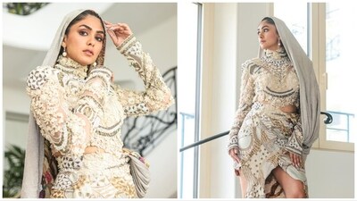 Mrunal Thakur in an Anamika Khanna attire at Cannes. Mrunal Thakur in an Anamika Khanna attire at Cannes.