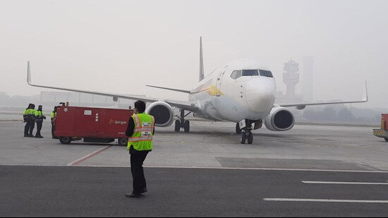 In a significant development in the decarbonisation of the aviation sector, India’s first commercial passenger flight using SAF successfully took off earlier Friday. (HT PHOTO)