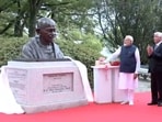 After the bust was unveiled, PM Modi paid floral tributes to Mahatma Gandhi. After the bust was unveiled, PM Modi paid floral tributes to Mahatma Gandhi.