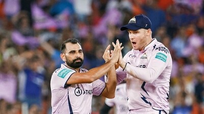 IPL 2023: Gujarat Titans' Mohammad Shami celebrates a wicket. (Gujarat Titans Twitter) IPL 2023: Gujarat Titans' Mohammad Shami celebrates a wicket. (Gujarat Titans Twitter)