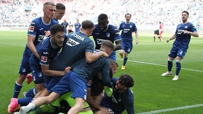 Hoffenheim's players celebrate after scoring the 3-1 goal during the German first division Bundesliga football match between Hoffenheim and Union Berlin (AFP) Hoffenheim's players celebrate after scoring the 3-1 goal during the German first division Bundesliga football match between Hoffenheim and Union Berlin (AFP)