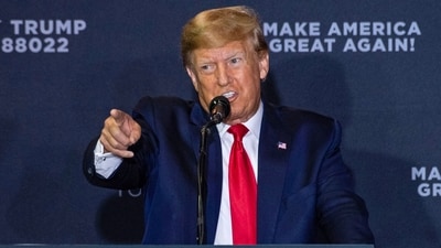 Former US President Donald Trump speaks during a Make America Great Again rally in Manchester, New Hampshire, on April 27, 2023. A combative Donald Trump made a rare live appearance on CNN on May 10, 2023, repeating his false claims about the 2020 election, hurling insults and mocking a former magazine columnist he was found liable of sexually abusing and defaming.
Trump, during a one-hour "town hall" on the cable television network that he regularly denounced as "fake news" while in the White House, took questions on a broad range of subjects including the war in Ukraine, the debt limit, immigration and his multiple legal challenges. (AFP) Former US President Donald Trump speaks during a Make America Great Again rally in Manchester, New Hampshire, on April 27, 2023. A combative Donald Trump made a rare live appearance on CNN on May 10, 2023, repeating his false claims about the 2020 election, hurling insults and mocking a former magazine columnist he was found liable of sexually abusing and defaming.
Trump, during a one-hour "town hall" on the cable television network that he regularly denounced as "fake news" while in the White House, took questions on a broad range of subjects including the war in Ukraine, the debt limit, immigration and his multiple legal challenges. (AFP)