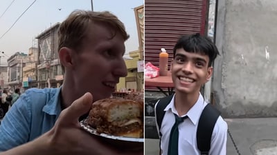 The image shows the US blogger and the Indian teen. (YouTube/@desichris)