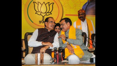 Madhya Pradesh chief minister Shivraj Singh Chouhan with BJP state president VD Sharma. (PTI) Madhya Pradesh chief minister Shivraj Singh Chouhan with BJP state president VD Sharma. (PTI)