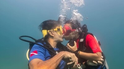 Milind Soman and Ankita Konwar scuba dive in Maldives. Milind Soman and Ankita Konwar scuba dive in Maldives.