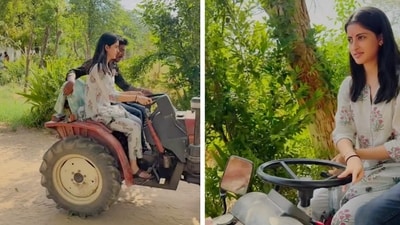 Navya Naveli Nanda drove a tractor in a new video. Navya Naveli Nanda drove a tractor in a new video.
