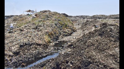 On the fifth day after a fire broke out at Tajpur dumpsite, five fire tenders on Saturday deployed to douse the flames. (HT File Photo)