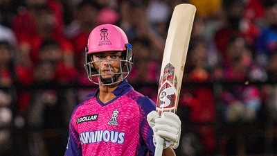 IPL 2023: Rajasthan Royals batter Yashasvi Jaiswal celebrates his half century. (PTI)