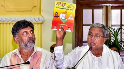 Newly sworn-in Karnataka chief minister Siddaramaiah with deputy chief minister D K Shivakumar. (PTI) Newly sworn-in Karnataka chief minister Siddaramaiah with deputy chief minister D K Shivakumar. (PTI)
