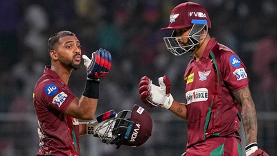 IPL 2023: Lucknow Super Giants batter Nicholas Pooran celebrates his half century. (PTI)