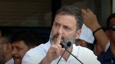 Rahul Gandhi at the swearing-in event of the new Karnataka government in Bengaluru on Saturday.