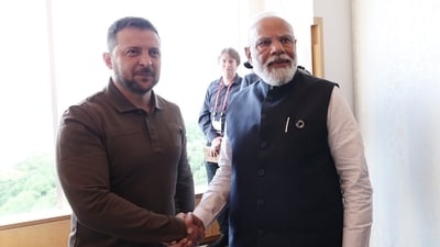 In a first since Russia's invasion against Ukraine, Prime Minister Narendra Modi met with President Volodymyr Zelensky in Hiroshima on Saturday. The leaders engaged in bilateral talks on the sidelines of the G7 summit. (Twitter/@PMOIndia) In a first since Russia's invasion against Ukraine, Prime Minister Narendra Modi met with President Volodymyr Zelensky in Hiroshima on Saturday. The leaders engaged in bilateral talks on the sidelines of the G7 summit. (Twitter/@PMOIndia)