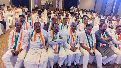 Karnataka Congress leaders during the Congress Legislature Party (CLP) meeting, in Bengaluru on Sunday. (Image for representation) (PTI) Karnataka Congress leaders during the Congress Legislature Party (CLP) meeting, in Bengaluru on Sunday. (Image for representation) (PTI)