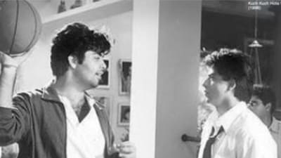 Karan Johar and Shah Rukh Khan on Kuch Kuch Hota Hai sets.