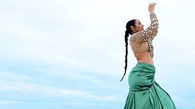 Masoom Minawala Mehta flew to Cannes with her baby. She has also presented multiple stunning looks, one in a sequinned Abu Jani Sandeep Khosla blouse paired with a green skirt with a 3.5 metre-long train. She also sported a well-accessorised braid along with the look.&nbsp; 